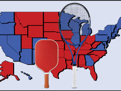 United States with a pickleball racket and tennis racket